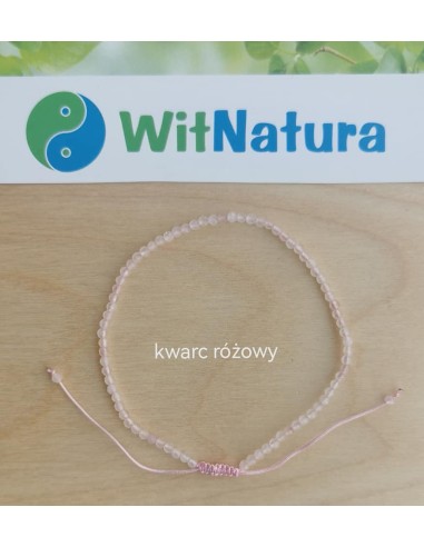 KWARC RÓŻOWY, REGULOWANA BRANSOLETKA, FASETOWANE KULKI 2MM